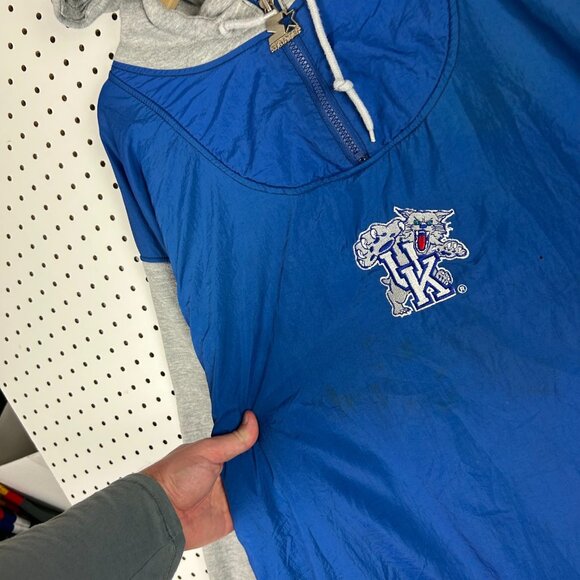 Kentucky Wildcats 90s Starter Windbreaker XL Jacket Hoodie 1/4 Zip READ Blue - Picture 4 of 9